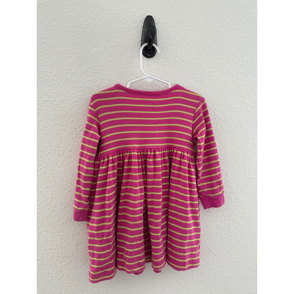 Hanna Andersson Pink Lime Striped 100% Cotton Long Sleeve Dress 90 / Toddler 2T - Picture 4 of 7